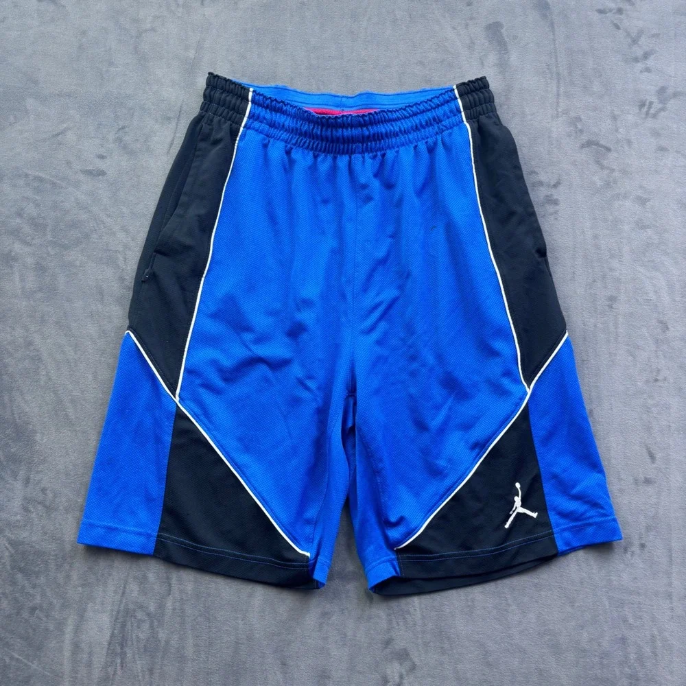 Jordan Mens Blue Black Dri-FIT Basketball Shorts L Jumpman Mesh Athletic Y2K VTG